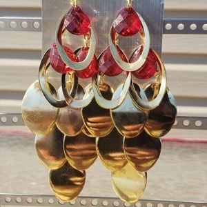 🆕️ Ruby Gold Teardrop Chandelier Earrings